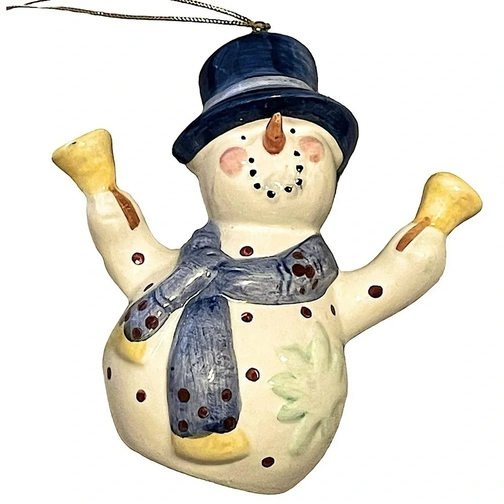 Set of 8 Vintage Pearlescent Ceramic Snowmen or Snow People Ornaments